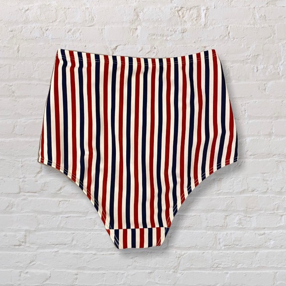 American Apparel Swim High Waisted Bathing Suit Bottoms Vertical Stripes - Picture 2 of 4